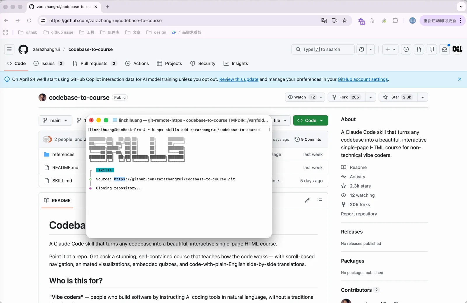 终端里执行 npx skills add 安装 Skill