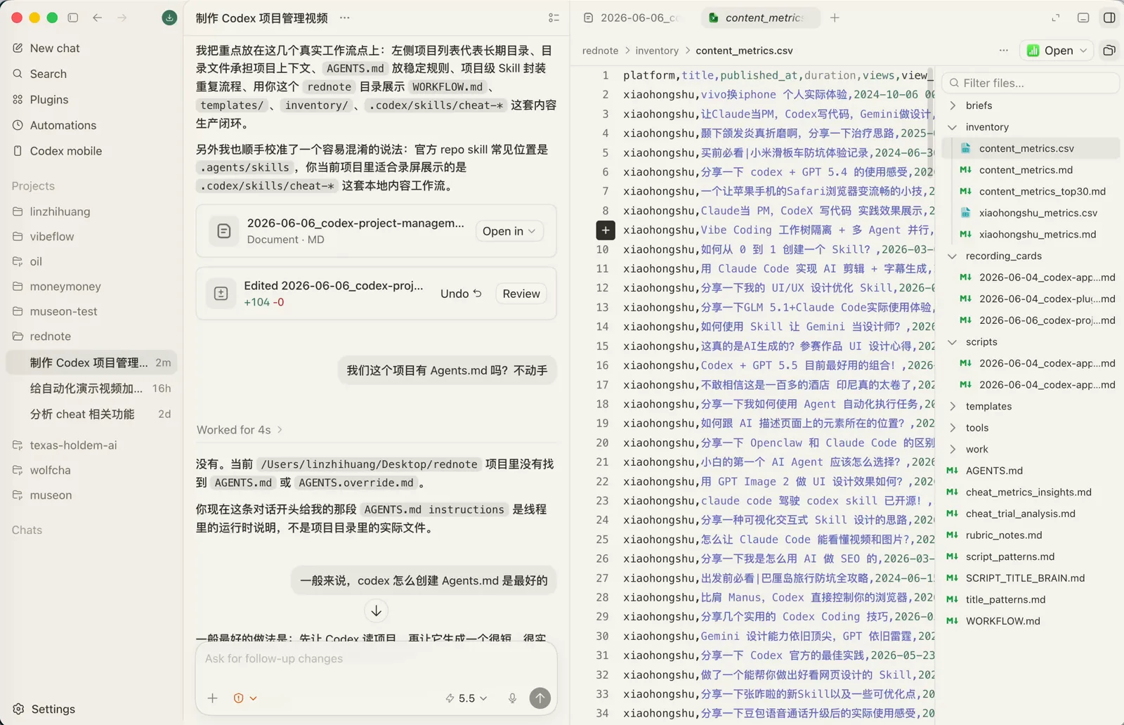CSV 文件在 Codex 里的渲染效果
