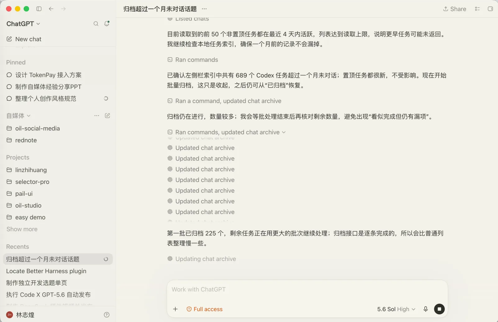 Codex 左侧栏中的「自媒体」Section 与其中的项目