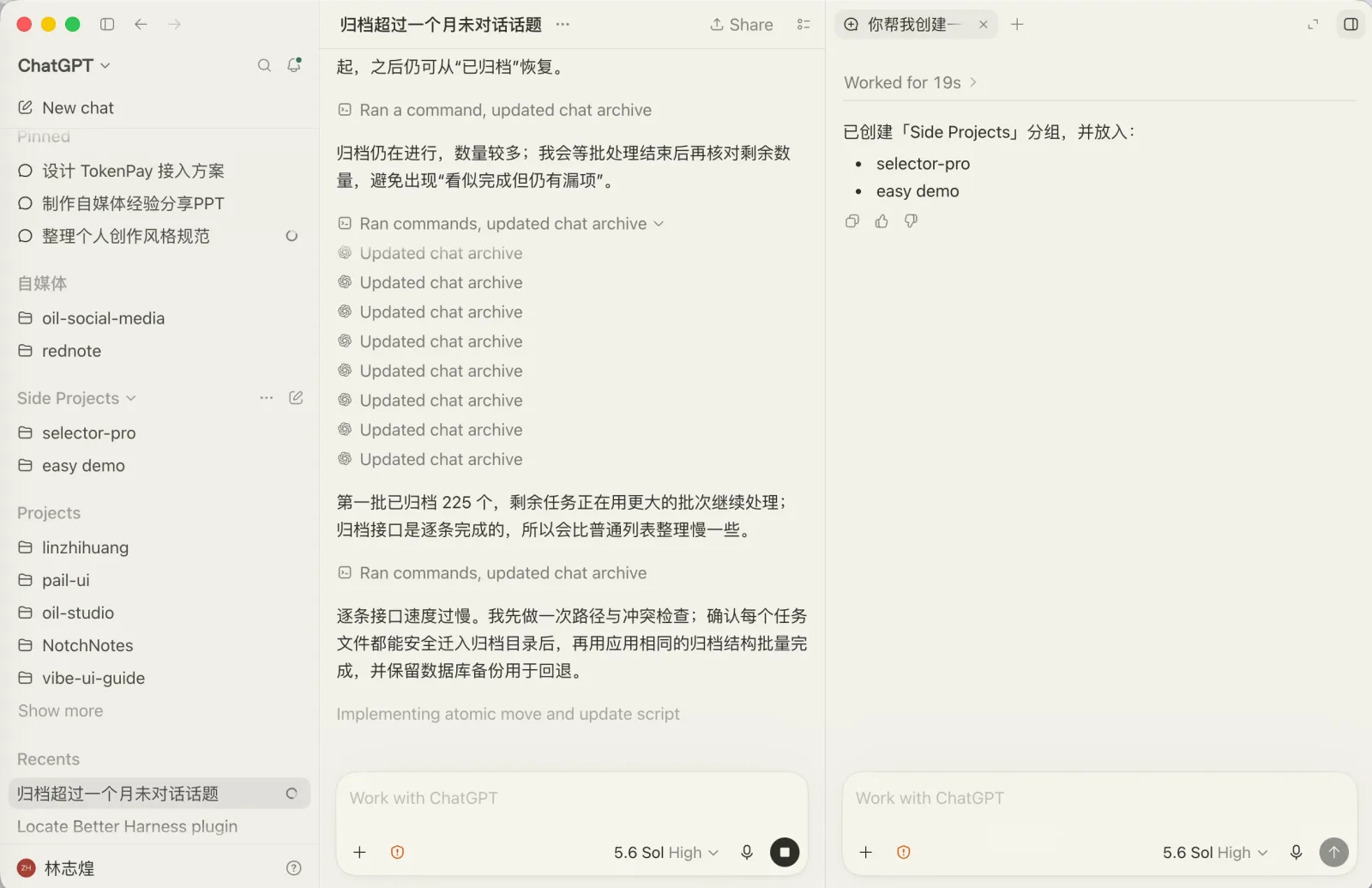Agent 创建 Side Projects Section 并移动指定项目
