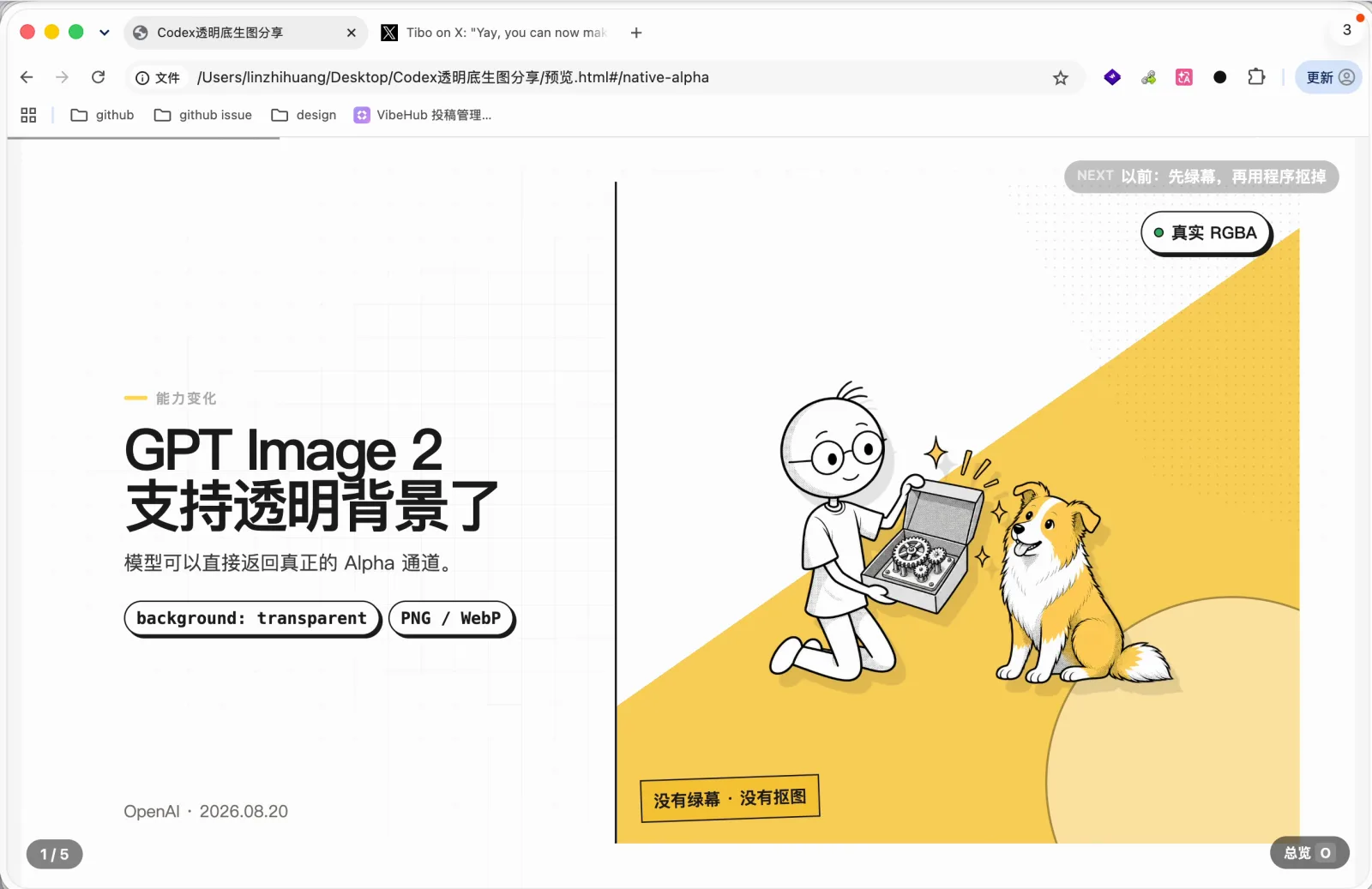 GPT Image 2 支持透明背景的示意页
