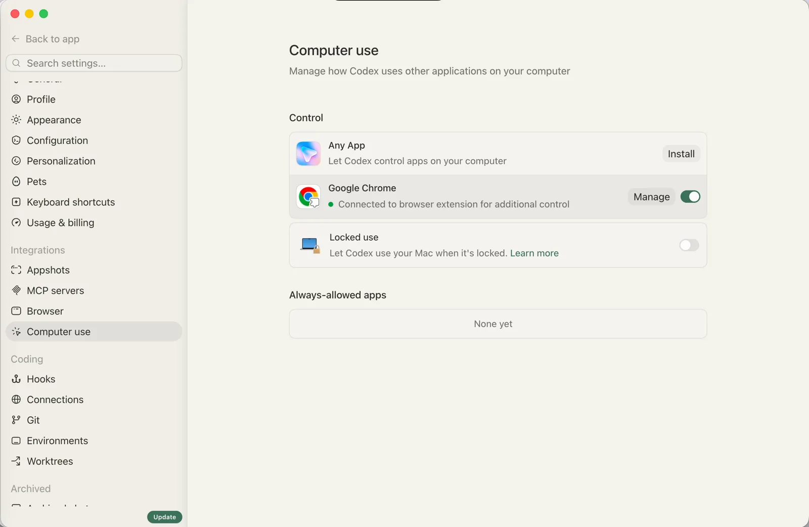 Computer use 设置：Chrome 浏览器拓展和锁屏使用