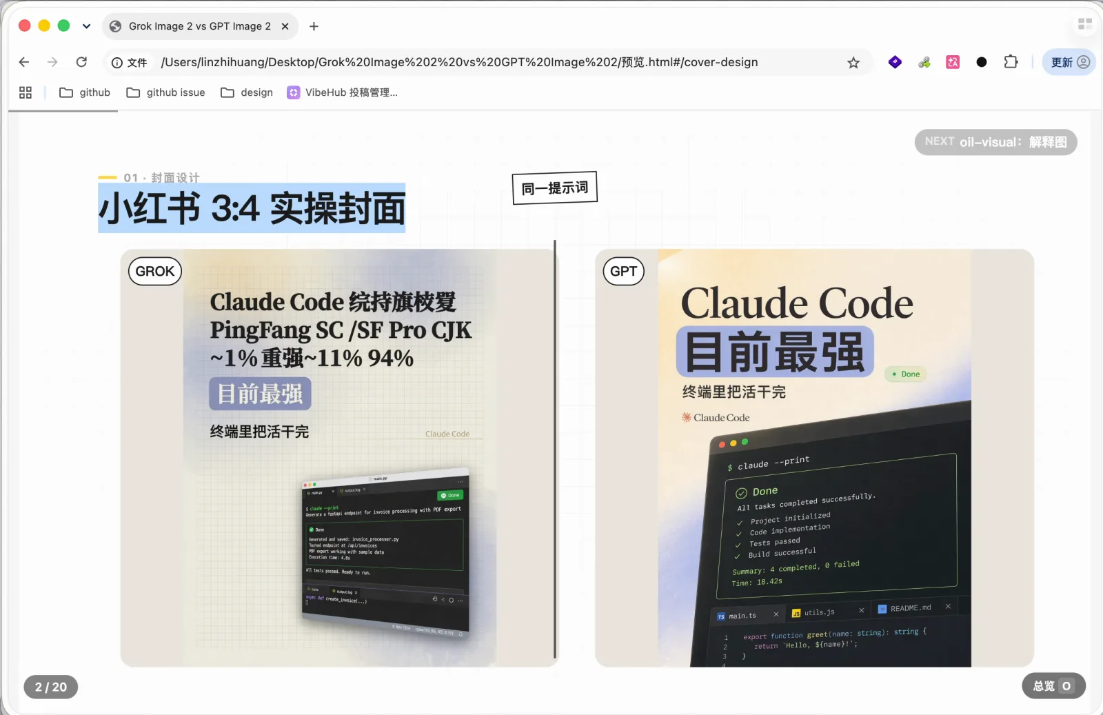 小红书 3:4 封面中 Grok 与 GPT 的同提示词对比
