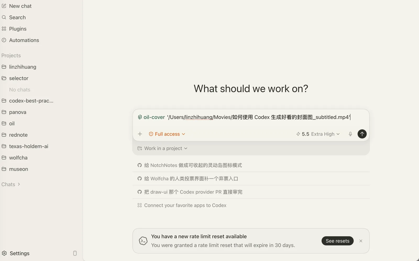 把视频路径粘贴给 skill