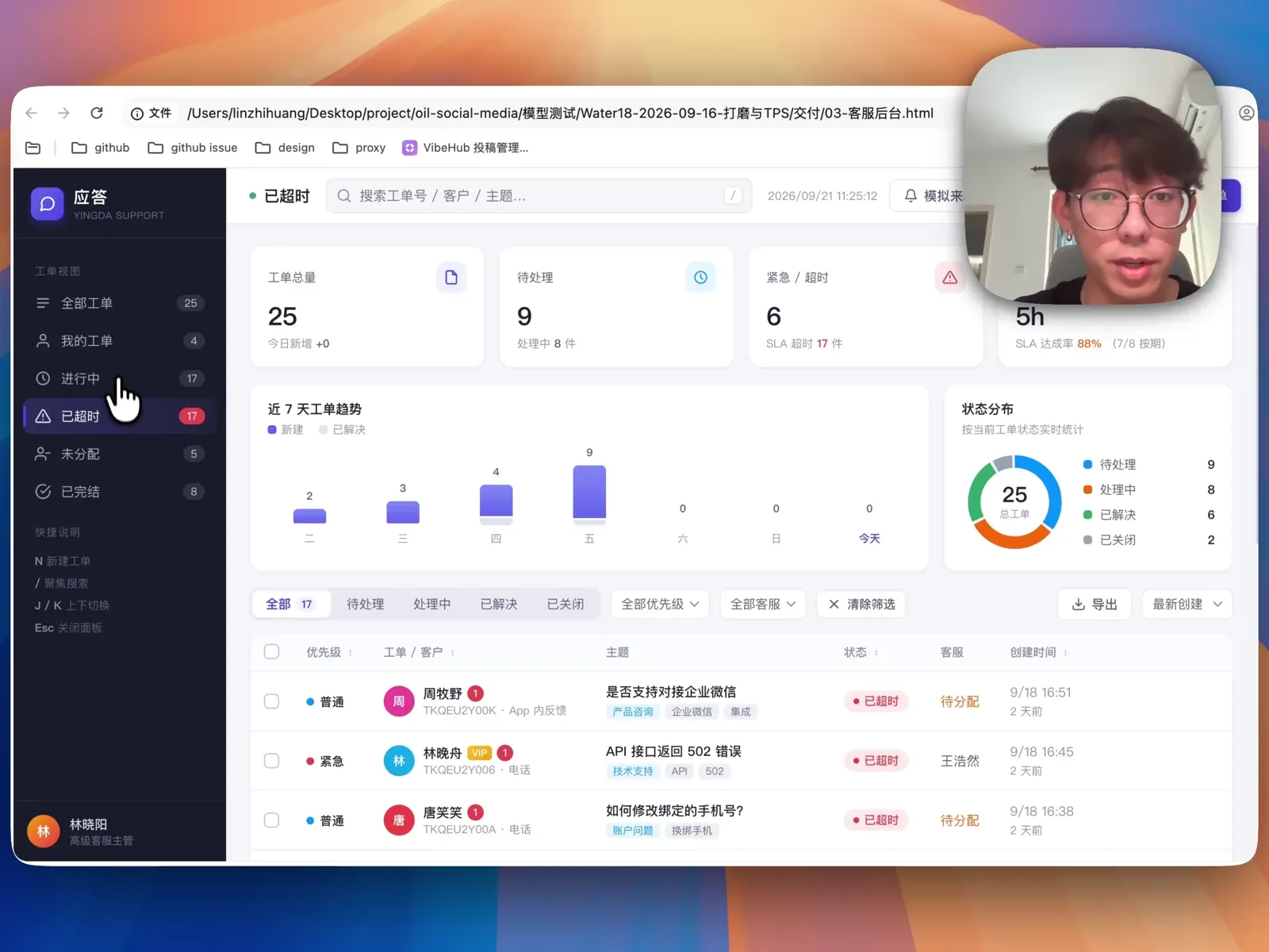 Step 5 Preview 根据简短提示词单轮生成的应答客服工单管理后台界面