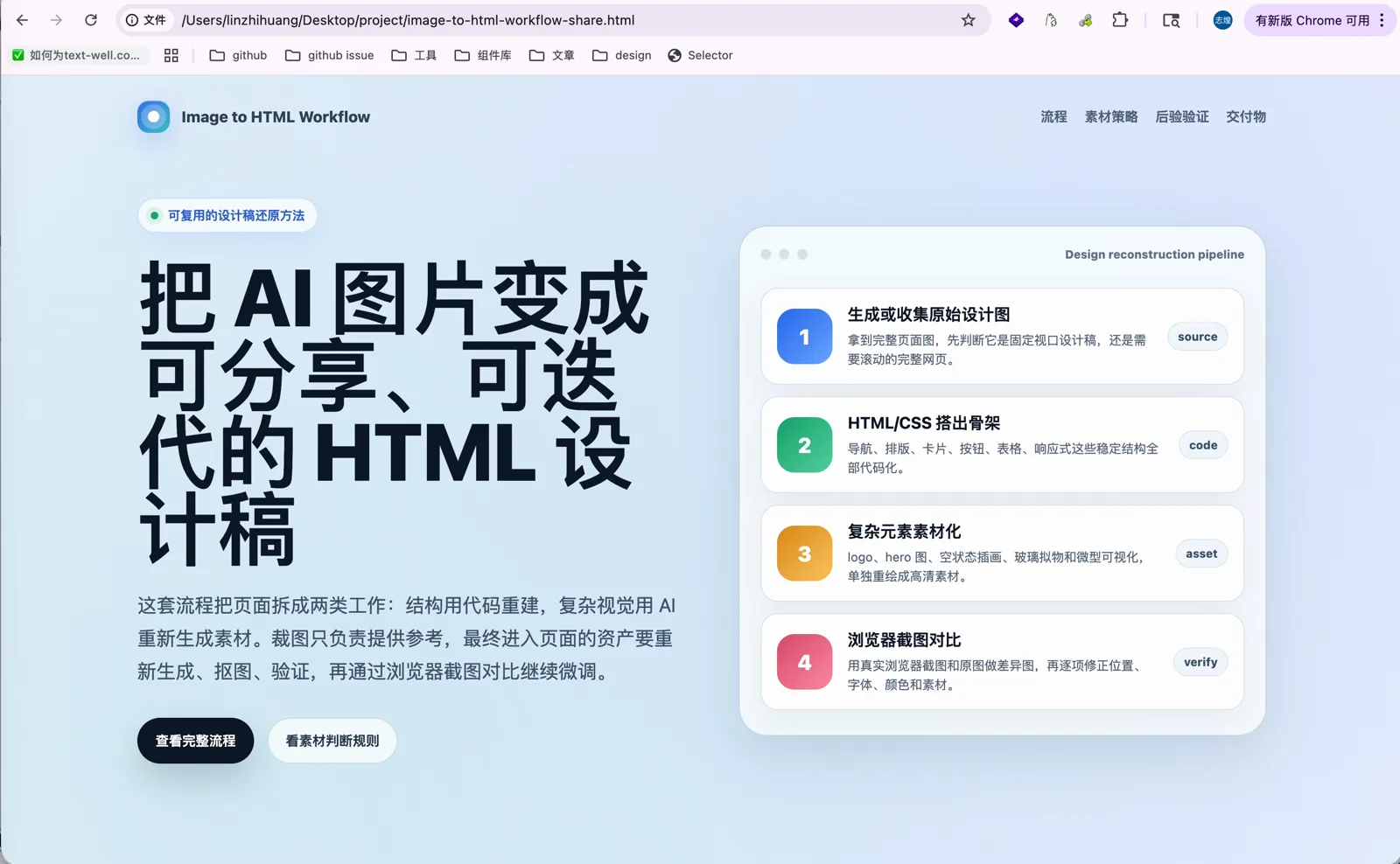 Skill 的还原流程：搭骨架、素材化、生成、截图对比