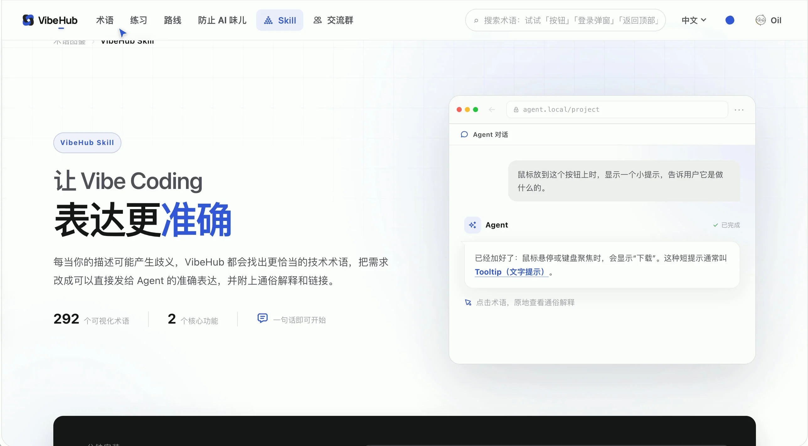 VibeHub Skill 页面说明术语解释和链接功能